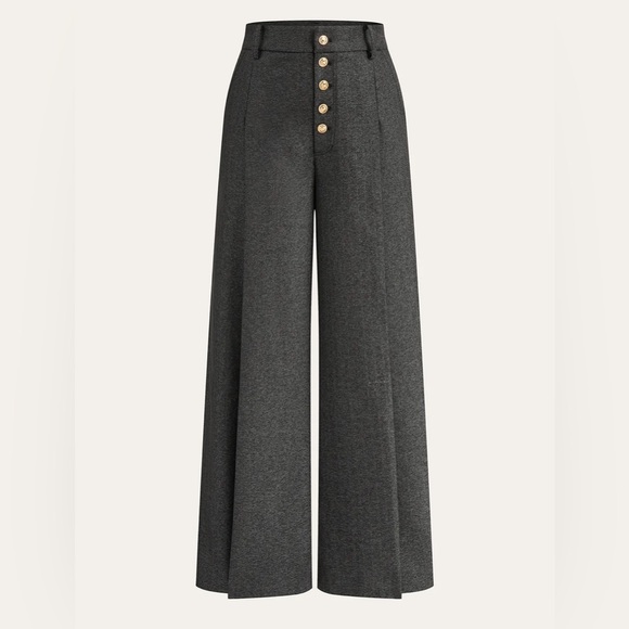commense Pants - Commense High-Waisted Button-Front Wide-Leg Pants